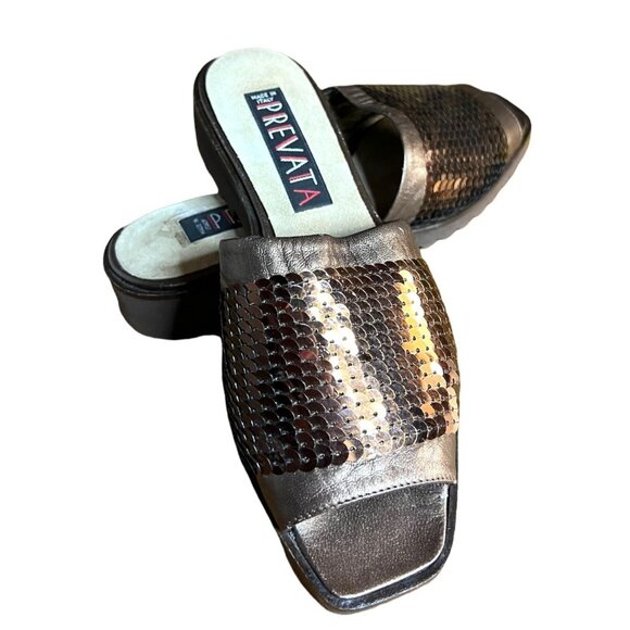 Prevata Womens Bronze Sequin Slide Sandals Size 39 (6) Made In Italy - Picture 2 of 3